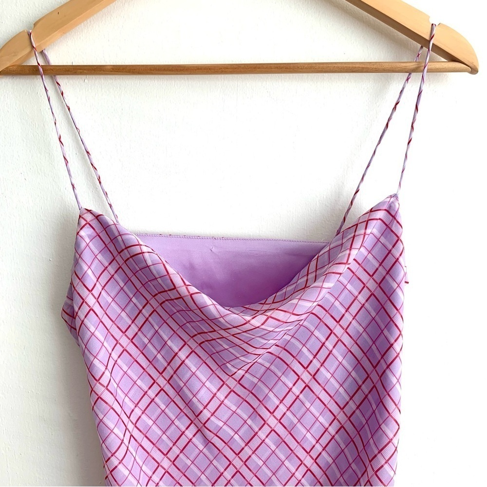 Finders Keepers Nostalgia Dress Lilac Check Cowl Neck Slip Dress - Picture 9 of 16